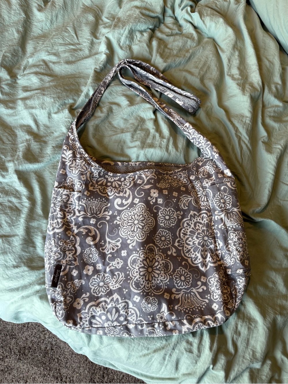 thirty-one Gray Floral Reversible Hobo Crossbody Bag